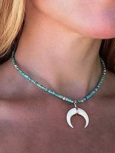 Fashband Collana con ciondolo a forma di mezzaluna turchese a doppio corno con ciondolo in stile boho, idea regalo hawaiano, spiaggia, estate, per donne e ragazze