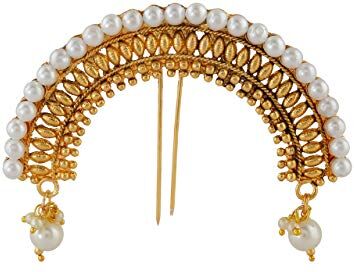 Generic Indian Collectible Spilla per capelli con finitura dorata e perle borchiate, per donna/ragazza, Metallo, Senza pietra