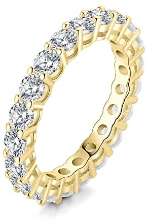 JewelryPalace Anello Eterno Donna Argento con Cubica Zirconia, Anelli Impilabili Donna 925 con Pietre a Taglio Rotondo, Fede Nuziale in Oro Anello Matrimonio Set Gioielli Donna 14.5