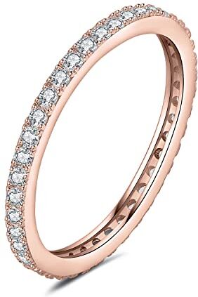 JewelryPalace Anello Eternity Donna Argento con Cubica Zirconia, Anelli Impilabili Donna 925 con Pietre a Taglio Rotondo, Fede Nuziale in Oro Rosa Anello Matrimonio Set Gioielli Donna 19.5