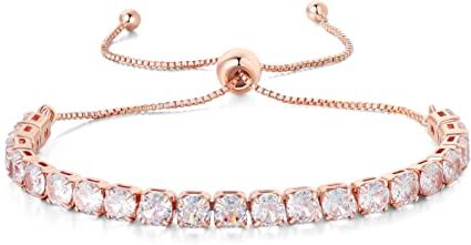 GW Bracciale Tennis Donna Braccialetto Donna Argento con Zirconi Personalizzato Braccialetti Regalo Donna Bomboniere Compleanno Laurea Mamma (Regolabile, Cristallo Oro-Rosa)