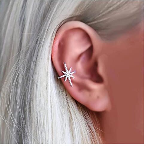 Inilbran Boho Crystal Northstar Ear Cuff Orecchino Vintage Strass North Star Cartilagine Orecchino Argento Cz Star Cuff Wrap Orecchini Bling Northstar Orecchini Non Piercing Clip su Orecchini