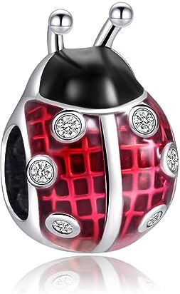 Amuefer Scarabeo rosso Charm Compatibili Bracciale Collana Pandora, Argento Sterling Ciondolo Compleanno Natale Gioielli Regali per le Donne Moglie Amici