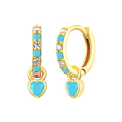 Cinhaojung Orecchini Cerchio Oro Per Le Donne Blu Turchese Orecchini Con Sky Blue Heart Drop Oro Placcato Orecchini Dorati Ipoallergenico Cubic Zirconia Dangle Blue Gioielli Per Le Ragazze