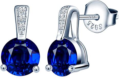 INFINIONLY Orecchini da donna ragazza, Orecchini in argento 925, Orecchini solitari 3 griffe, Eleganti orecchini con zircone lucidi, diametro gemma 0.6cm, Processo di taglio perfetto, blu