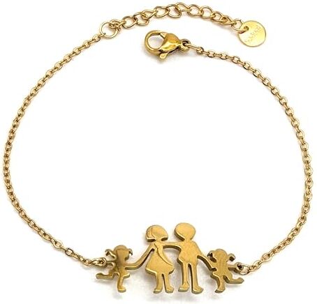 Generic Bracciale della Famiglia in Acciaio, Braccialetto con Ciondolo Genitori e Figli per Uomo Donna, Simbolo di Amore per la Famiglia (Mod.1 Mamma + Papà + 2 Figlie Oro)