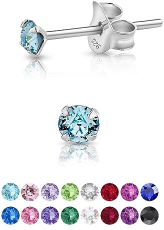 DTPsilver Orecchini Azzurri Donna Orecchini Punto Luce argento 925 con Cristalli Swarovski Acquamarina 3 mm Orecchini con Brillantini Punto Luce Orecchini Colorati Orecchini Acquamarina