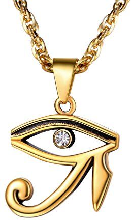 PROSTEEL Collana Pendente con Ciondolo di Occhio di Horus, Zircone Intarsiato, Acciaio Placcato Oro 18K, Colore Oro, Stile Egiziano，Unisex per Donna Uomo(Confezione Regalo)