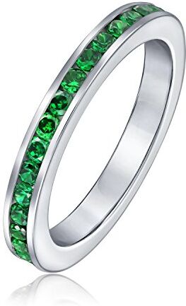 Bling Jewelry Cubic Zirconia verde Impilabile CZ Canale Set Eternity Band Ring Simulato Smeraldo Per le donne Per l'adolescenza Argento Sterling