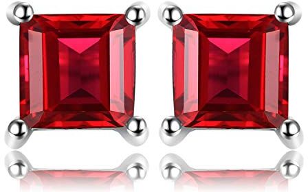 JewelryPalace 0.7ct Orecchini a Lobo Donna Argento 925 con Naturale Granato Rosso, Piercing Orecchini a Bottone Donna con Pietre Dure a Taglio Quadrato, Orecchini Rossi e Argento Set Gioielli Donna