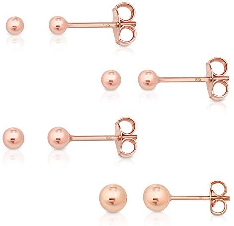 DTPsilver ® Set da 4 Orecchini a Pallina Argento 925 Placcati Oro Rosa Orecchini a Sfera Argento 925 Orecchini Lobo Donna Orecchini Piccoli Argento 925 Diametro 2, 3, 4, 5 mm