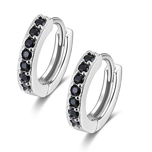 Candyfancy Orecchini a cerchio Argento 925 Donna Uomo Piccoli Cerchi Zircone Cubica Cartilagine Superiore Lobe Orecchio Nero Ipoallergenici 11MM