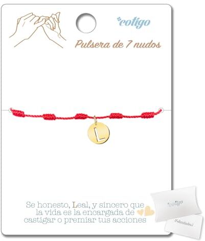 cotigo Bracciale 7 nodi rosso con lettera iniziale A-Z Acciaio Inossidabile-Amuleti della Fortuna e Protezione-Bracciale Male Occhio Bracciale Filo Rosso per Coppie Amicizia Donna, Taglia unica