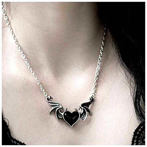 Dervivea Punk Collana Di Ali Di Pipistrello Cuore Nero Collana Di Cuore Smalto Nero Ali Gotiche Collana Ciondolo Halloween Onice Ali Di Pipistrello Collana Gioielli Per Donne E Ragazze