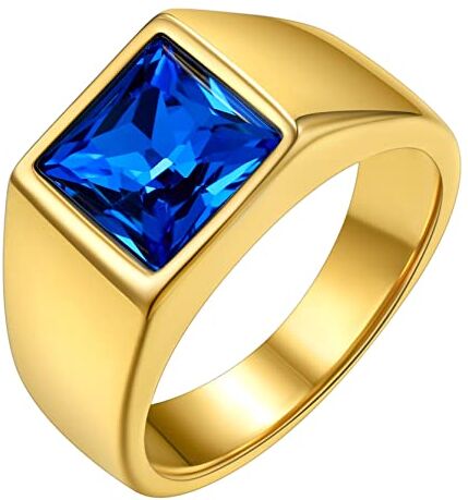 GOLDCHIC JEWELRY Anello Uomo Oro Con Topazio Blu Grande Per Uomo, Anello con Sigillo Anello Uomo con Pietra Blu Per Rapper Taglia 12