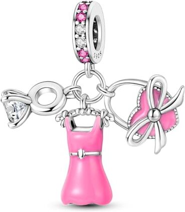 NARMO 925 Sterling Silver Charm per Pandora Braccialetto Rosa Dress & Bag Dangle Charms per le Donne Ragazze Gioielli Regali