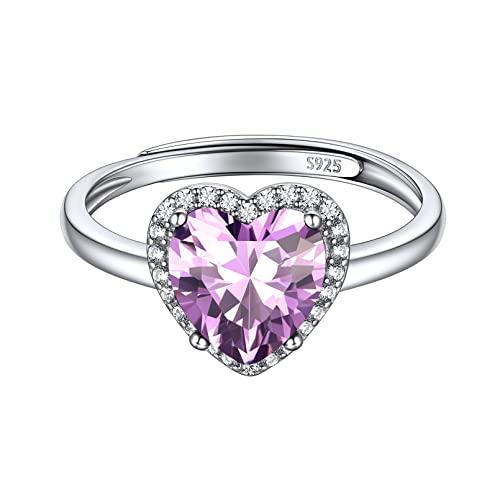 ChicSilver Anello Argento Ametista Anelli Donna Ametista, Anello con Cuore Regolabile Ametista Pietra Giugno Confezione Regalo