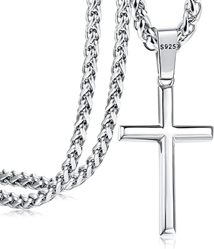 ADRAMATA Collana Croce Uomo Donna Argento 925 Croce Pendente della Collana Catena in Acciaio Inox Croce Collana Crocifisso Collana Catena Argento Croce Collana Donna Uomo