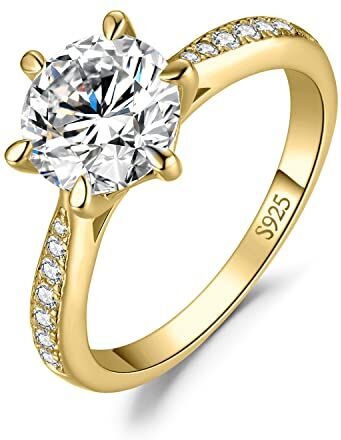 JewelryPalace 2ct Classico Anello Solitario Donna Argento 925 con Cubica Zirconia, Diamante Simulato Anelli Dorati con Pietre Laterali, Semplice Fedine Fidanzamento in Oro Set Gioielli Donna 14.5