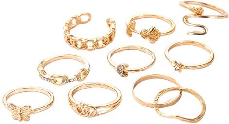 Marca Edary Boho Farfalla Knuckle Ringe Oro Kristall Joint Ring Set Schlange Stapelbar Midi Fingerring Schmuck für Frauen und Mädchen (10 pezzi)…