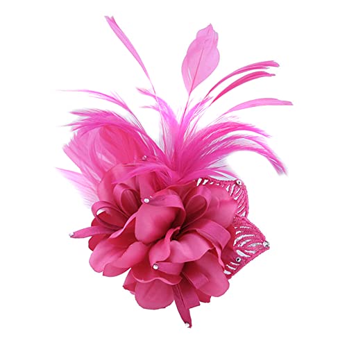 FLAVAS Spilla Fiore Piume Spilla da Donna Vintage Spilla da Sposa Fatto a Mano, fascinator, costumi, spilla a forma di fiore, per Abiti Abbigliamento Pin Decorativo Gioielli da Festa (Rosa-a)