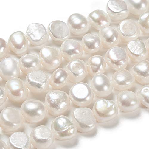 FASHEWELRY Fashewlery Perle naturali d’ acqua dolce, con filo, ovali, lucide, colore: bianco, 7-8 mm, per collane fai da te e bracciali, orecchini, creazione di gioielli