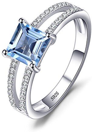 JewelryPalace Anello Solitario Donna Argento con Natural Topazio Blu, Anelli Donna in Argento 925 con Pietra Azzurra a Taglio Principessa, Fedina in Argento Anelli Anniversario Set Gioielli Donna 13