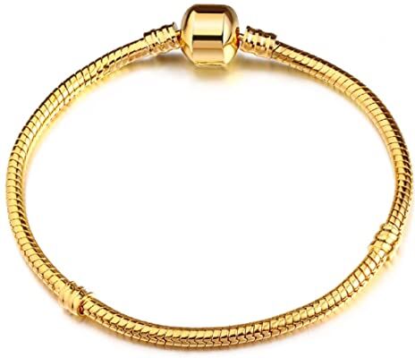 LongcreekX Bracciale con catena a forma di serpente per donna, braccialetto con ciondolo italiano da 3 mm per ragazze, bracciale con chiusura a barilotto di perline(Oro)