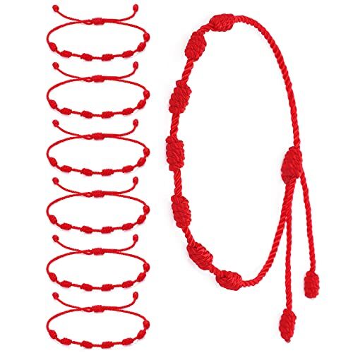 Yolev 6 Pezzi Braccialetto Corda Rossa Braccialetti Fortuna Regolabile Kabbalah Annodato Braccialetti Corda con Nodo Rosso Amuleto Braccialetto di Amuleto Protezione Dell'amicizia Fatto a Mano