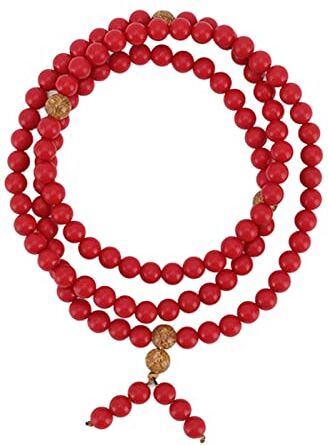 Tissting 108 Braccialetti con perline di Buddha rosso, 8mm Braccialetti con perline di Buddha naturali Bracciale da meditazione con catena elastica da polso per gioielli da yoga da donna