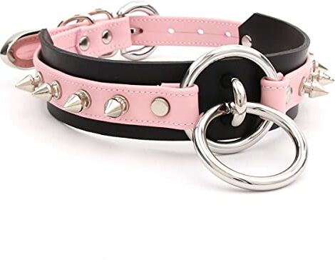 lalatia Girocollo Donna O Ring Choker Collana in Ecopelle (Rosa Nero Argento, Borchie)