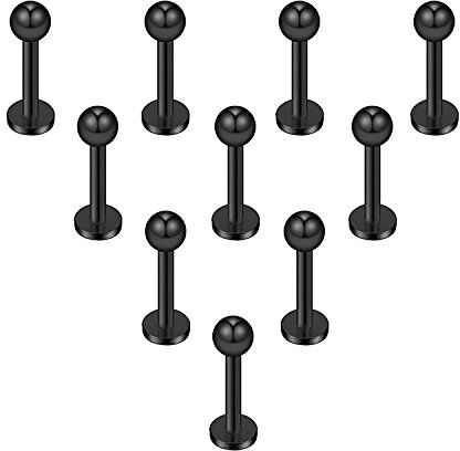 Briana Williams 10 pz 1.2mm Nero Titanio Anodizzato 316L Acciaio Chirurgico Labret Anello al Labbro/Trago/Helix/Cartilagine Orecchio Stud Bilanciere, 6-8mm Barretta Corpo Piercing Gioielli