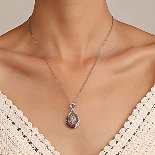 Inateannal Ali d'angelo Collana con ciondolo Cuore di cristallo rosso Collana con diamante Angelo custode Collana con catena lunga Gioielli per donne ragazze