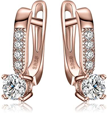 JewelryPalace 1ct Hoop Orecchini Donna Argento 925 con Cubica Zirconia, Piercing Orecchini a Lobo Donna con Pietra a Taglio Rotondo, Huggie Orecchini Piccoli a Cerchio in Oro Rosa Set Gioielli Donna