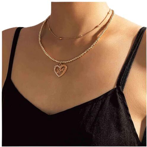 Cimenexe Bohémien Amore Cuore Collana Girocollo Cristallo Lettera Ciondolo Collana Satellite D'oro Stratificato Palla Perlina Collana A Catena Clavicola Gioielli Per Le Donne E Le Ragazze