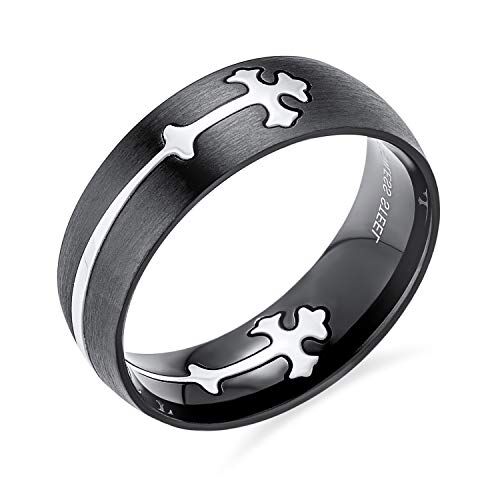 Bling Jewelry Anello Di Matrimonio Enigmistico Con Croce Fleur De Lis Religiosa Maltase Unisex Per Uomini E Donne In Acciaio Inossidabile Nero