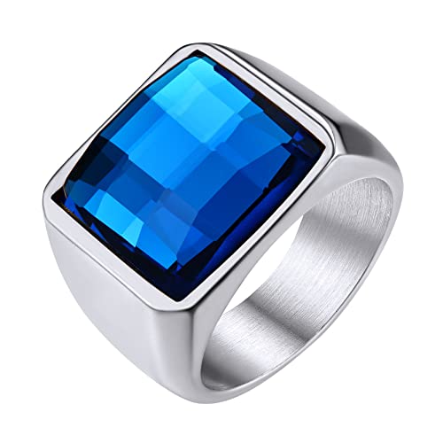 GOLDCHIC JEWELRY Anello Uomo Acciaio, Anello Acciaio Inossidabile Uomo Anello Con Pietra Blu Anello con Sigillo Anello FidanzamentoTaglia 225 Regalo per Padre