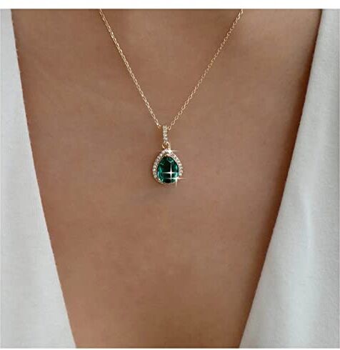 Allereya Vintage Cristallo Smeraldo Collana Strass Goccia Smeraldo Collana Ciondolo Verde Smeraldo Collana Girocollo Oro Smeraldo Goccia D'acqua Collana Gioielli Per Donne E Ragazze (goccia)