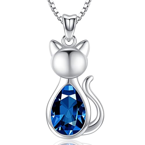 Friggem Collana Pietra natale Settembre, Ciondolo Gatto pietra di compleanno in Argento Sterling 925 e Collana Donna Ciondolo Regali per mamme ragazze signore amanti mogli