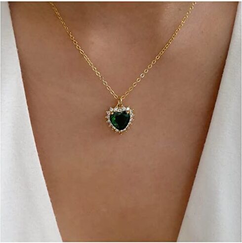 Dervivea Vintage Smeraldo Collana Cuore Smeraldo Collana Ciondolo Aureola Collana Cuore Choker Collana Smeraldo Verde Gioielli Collana Per Le Donne E Le Ragazze