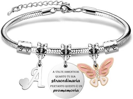 SAMORION A Volte Dimenticati quanto tu sia straordinaria pertanto questo è un promemoria-Moda Rosa Farfalla Ciondolo Lettere Iniziali Braccialetti Regalo Ispiratore Per le Donne Ragazze Nipote (A)