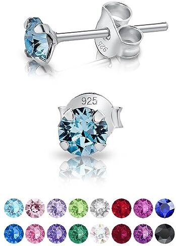 DTPsilver ® Orecchini Punto Luce Argento 925 con Cristalli Swarovski Acquamarina 4 mm Orecchini con Brillantini Donna Punto Luce Orecchini Azzurri Donna Orecchini Colorati