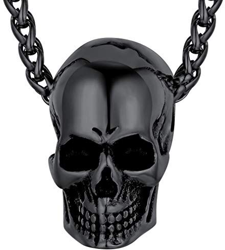 FaithHeart Collana Teschio da Uomo Pendente Proiettile Casco con Nome Personalizzabile Teschio Gioielli Testa Teschio Acciaio Inossidabile/Oro/Nero con Catena Regolabile 55+5 cm Design Originale