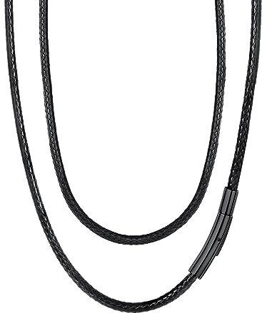 FaithHeart Collana Uomo Collana Caucciu 2/3 MM Nero/Marrone Corda di Cuoio Pelle Catenina Uomo Cordino per Collane Impermeabile Sintetica Cordino per Ciondolo 40-75 CM