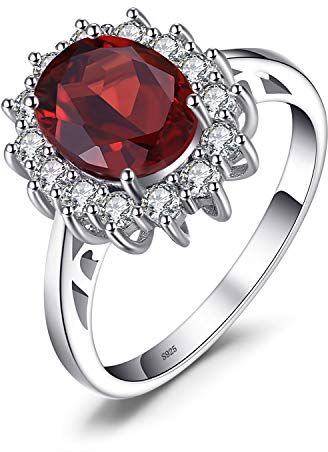 JewelryPalace Kate Middleton Anello Halo Donna Argento 925 con Naturale Granato Rosso, Principessa Diana William Anelli Donna con Pietra Ovale, Fedina Zirconi in Argento Set Gioielli Donna 17