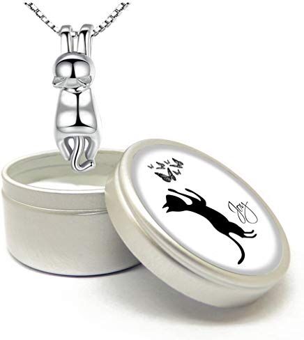 CraftDe Collana Donna in Argento 925, 45 cm e Argento, Pacco regalo Ciondolo Gatto Collana Animali