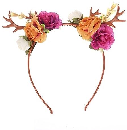 YEAMKE Personalità creativa corna di cervo con fiori di rosa Ornamento di pelo di animale di Natale fascia per capelli di alce, 108-2 rosa rossa