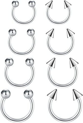 Funseedrr 8pcs Piercing Naso Septum Cerchio Acciaio Inossidabile 16G 6/8/10/12mm Ferro di Cavallo Anello Piercing Labbro Labret Trago Helix Cartilagine Orecchini