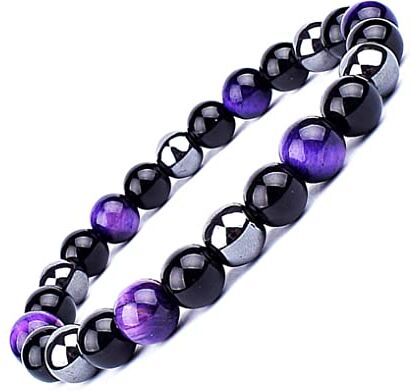 EUMENIDES Bracciale Magnete Ossidiana Occhio Di Tigre, Eliminare L'Elettricità Statica, Alleviare La Fatica, Guidare La Tendenza Della Moda (Bracciale magnetico con occhio di tigre viola, 6MM)