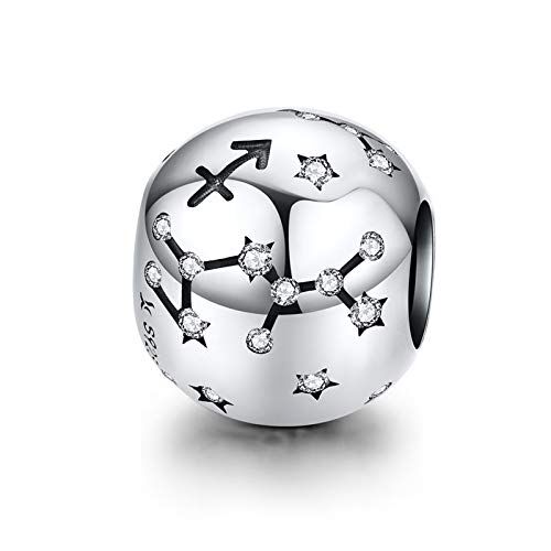 La Menars Ciondolo Segno Zodiacale Originale Charm in argento Sterling 925 Compatibile con Braccialettie Collane Pandora Chamilia e Europei (Sagittario: 11.23-12.21)